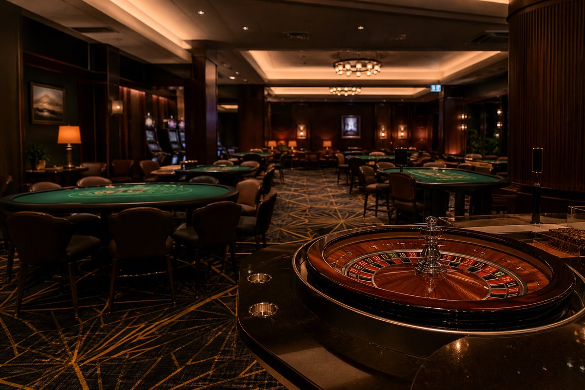 Quiet adults-only gaming floor with card tables